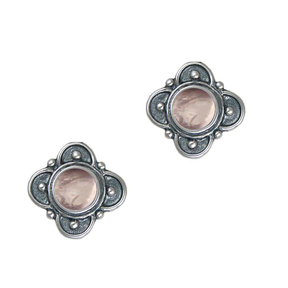 Sterling Silver Designer Post Stud Earrings With Rose